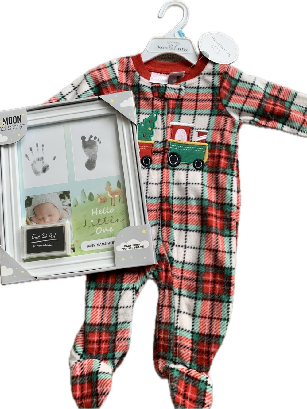 3 Month gift set NWT Koala Kids Red Plaid Holiday Footed One-Piece for new baby